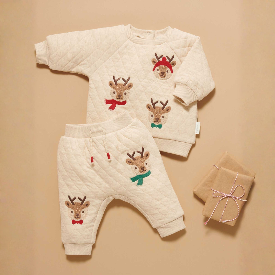 Purebaby Wheat Melange Print Quilted Track Set Organic