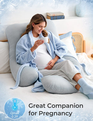 Cooling fabric rated Qmax 0.29, used as a back rest during pregnancy