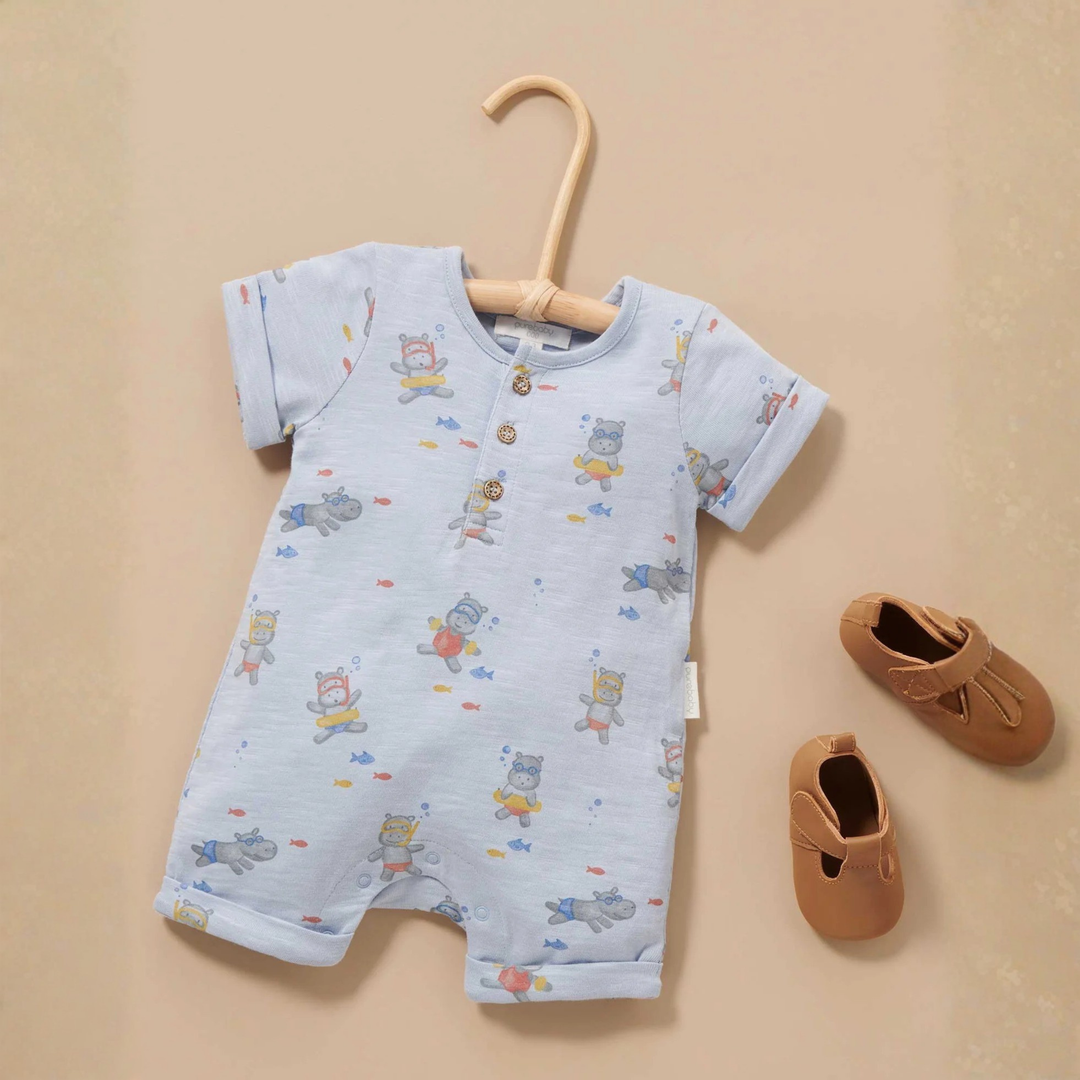 Purebaby Hippo Henley Growsuit