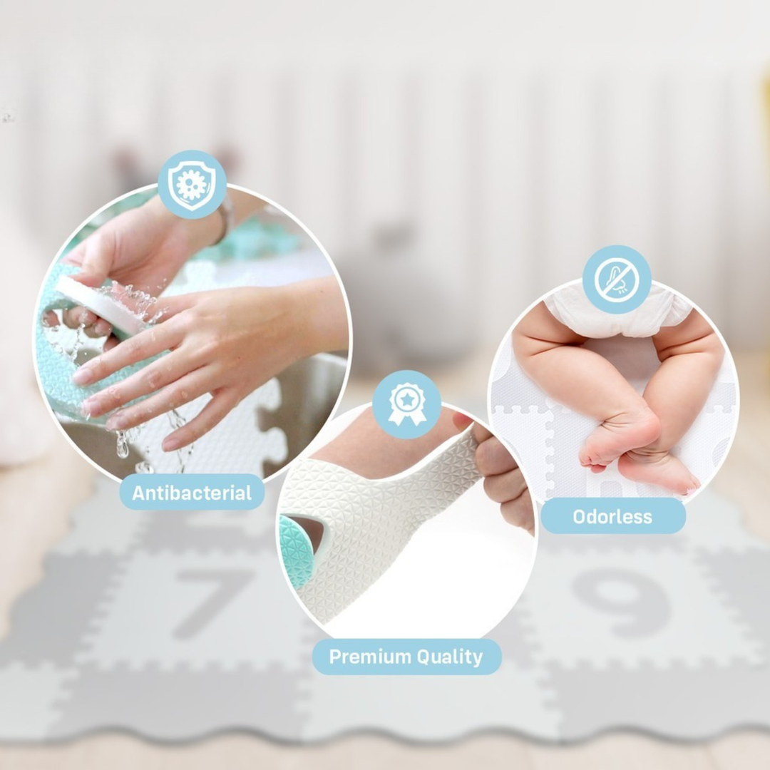 Sunny Tales 9 Pieces 12" Anti Bacterial Puzzle Baby Mat - Plain