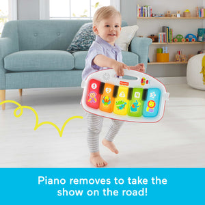 The piano detaches from the gym for take-along play