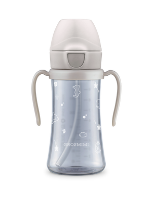 Grosmimi PPSU Ocean Straw Cup 300ml Cream Beige with dome cap closed