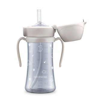 Grosmimi PPSU Ocean Straw Cup 300ml Cream Beige, side view with cap