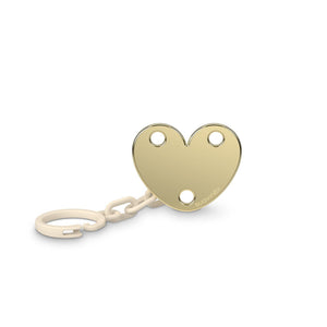 Suavinex gold-tone heart soother clip on a beige chain