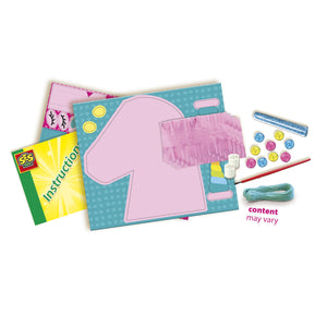 SES Creative Unicorn Piñata kit contents — cardboard parts, fringes, glitter, beads, thread, brush and instructions