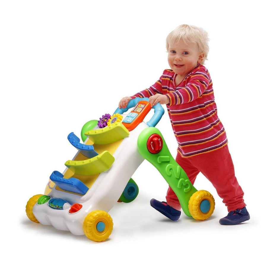 Toddler pushing the Infunbebe Activity Ball Run Walker