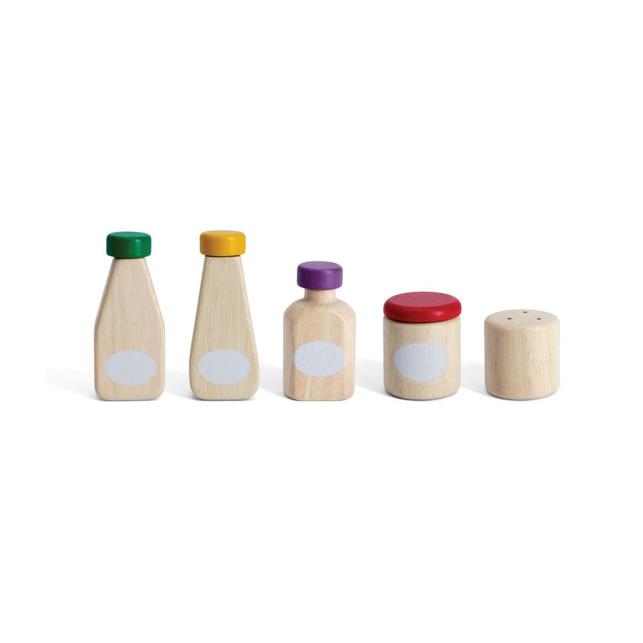 PlanToys Condiment Set wooden play bottles and shakers