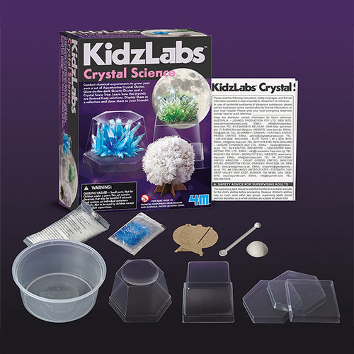 4M KidzLabs Crystal Science box with the kit contents laid out