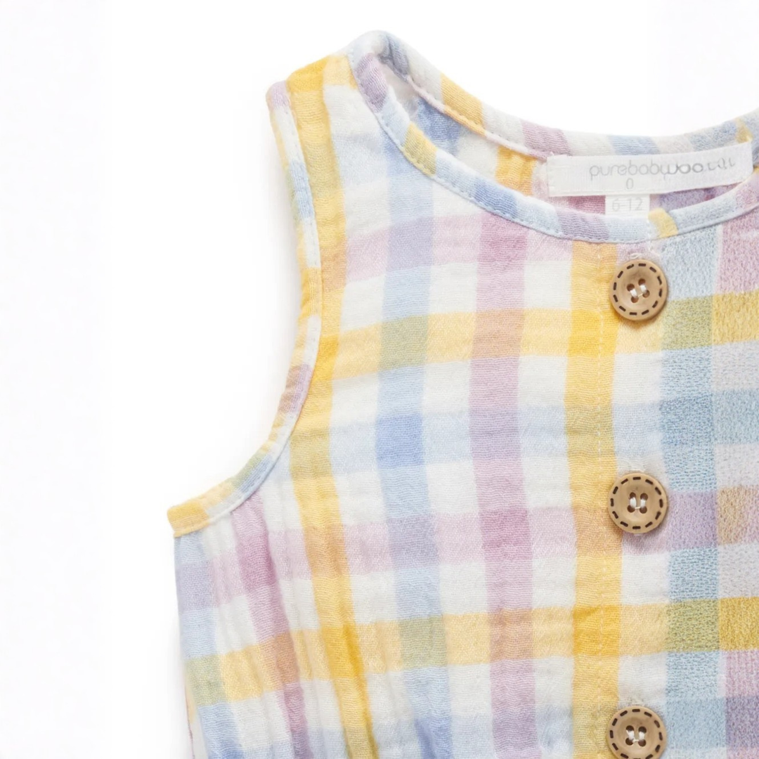 Purebaby Lila Check Print Check Jumpsuit Organic