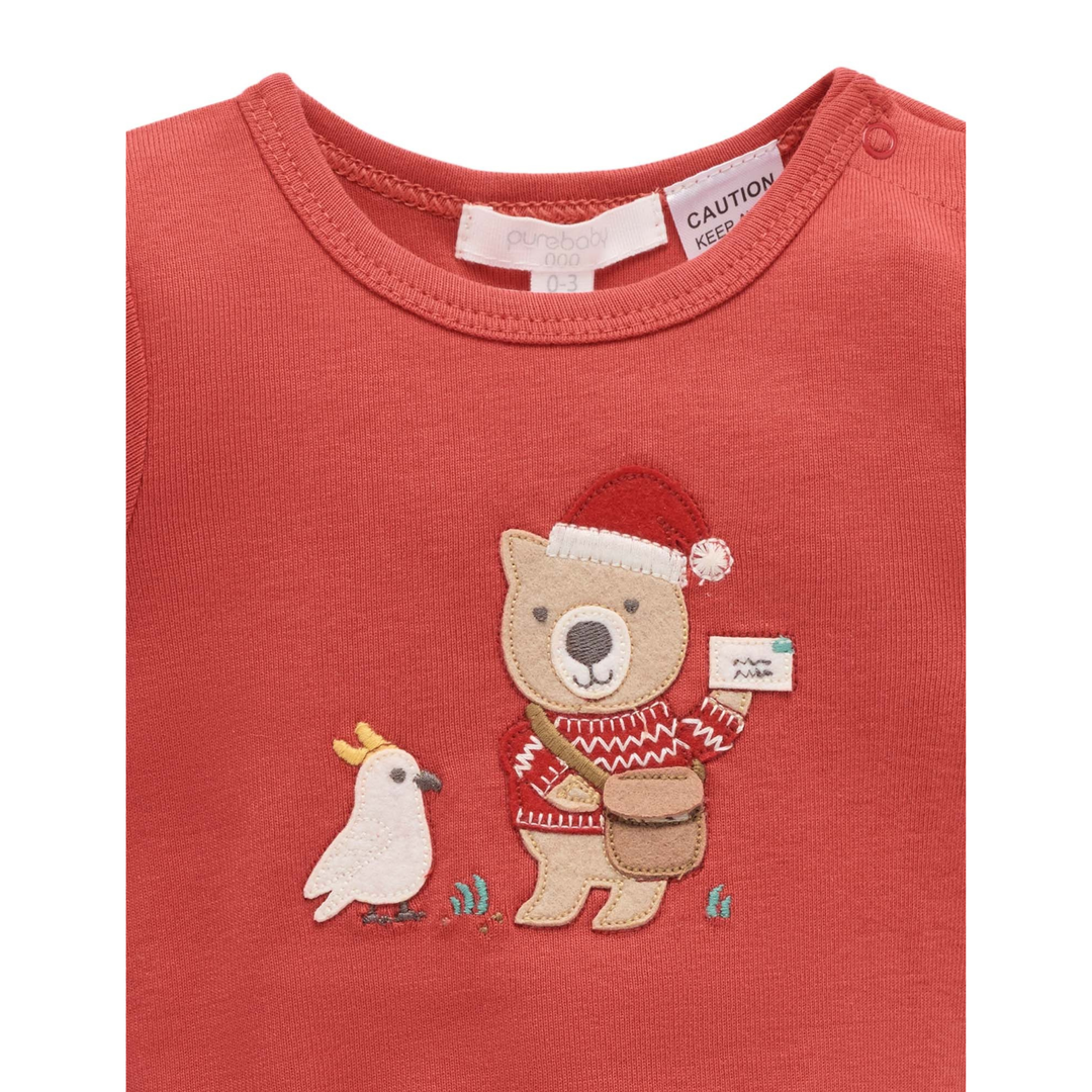 Purebaby Christmas Red Print Postie Santa Bodysuit Organic