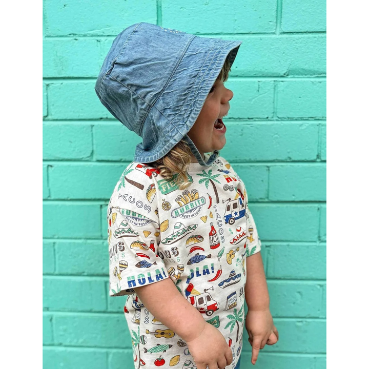 Purebaby Faded Denim Print Denim Bucket Hat Organic