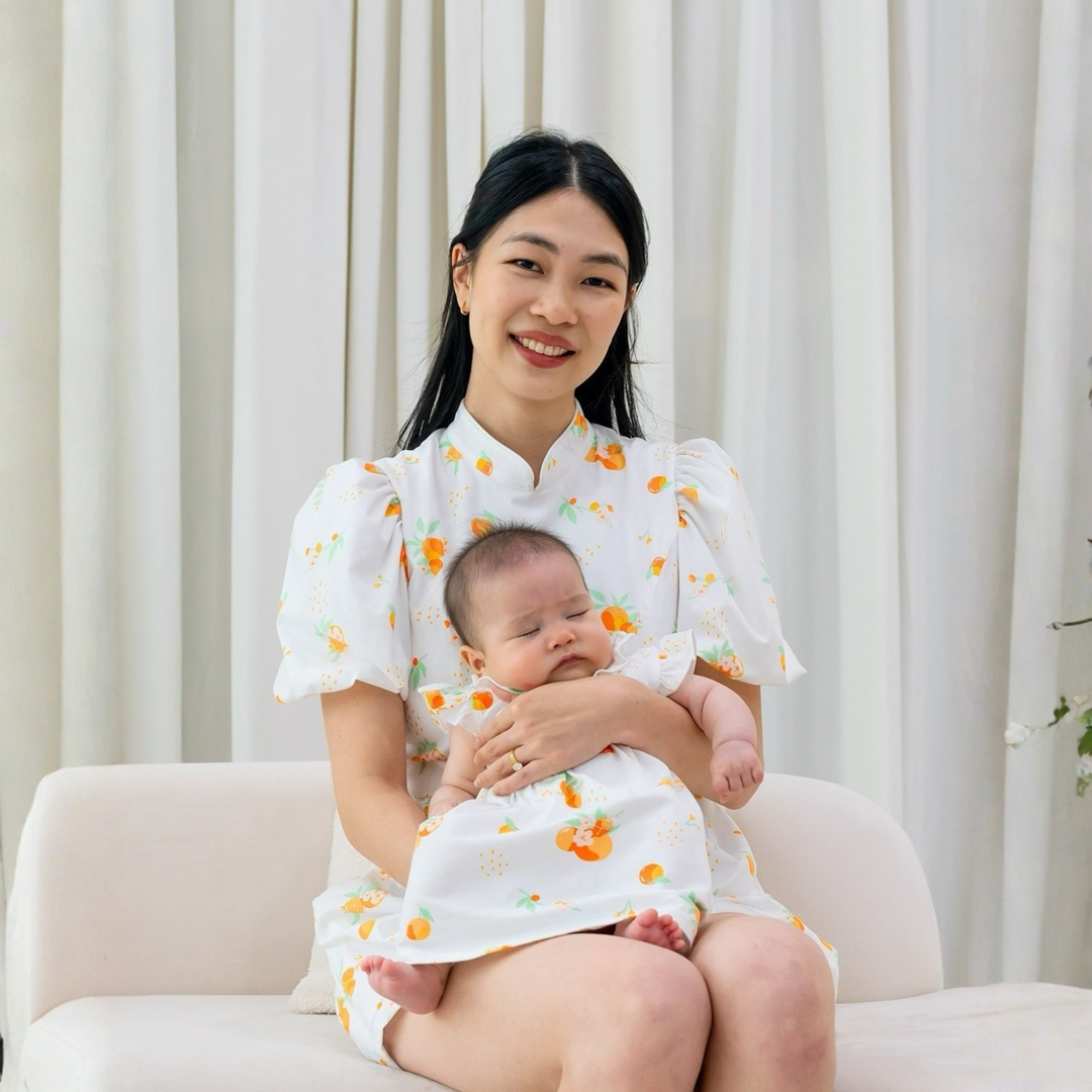 Le Petit Society Mandarin Orange Series - Baby Jersey Dress in Classic Orange Print