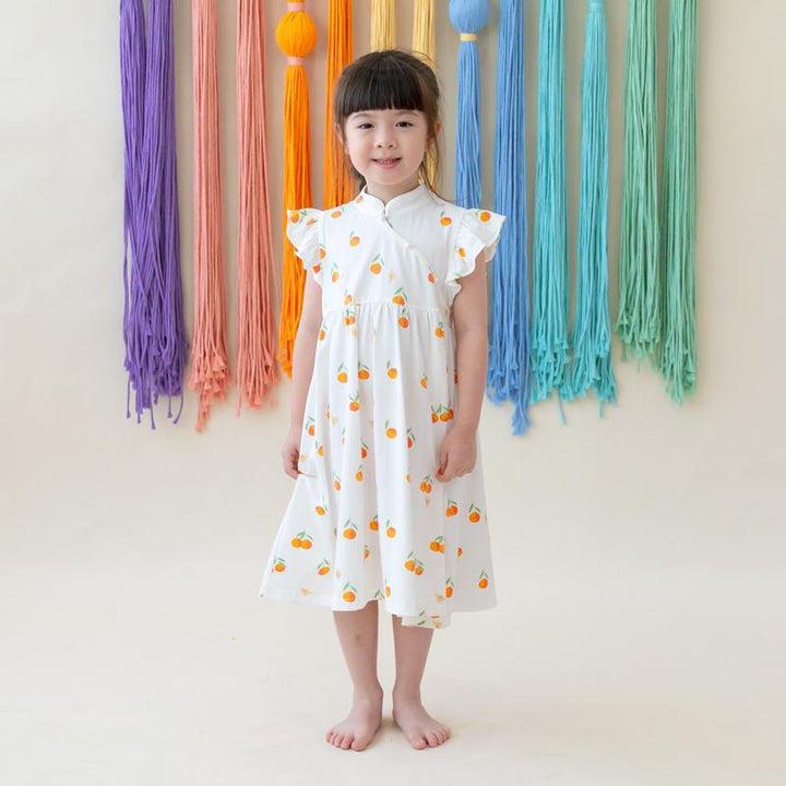 Le Petit Society Mandarin Orange Series - Girl's Cheongsam in Classic Orange Print