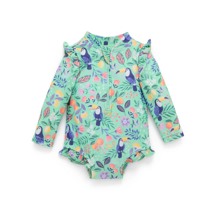 Purebaby Organic Printed Frilly Long Sleeve Swimsuit