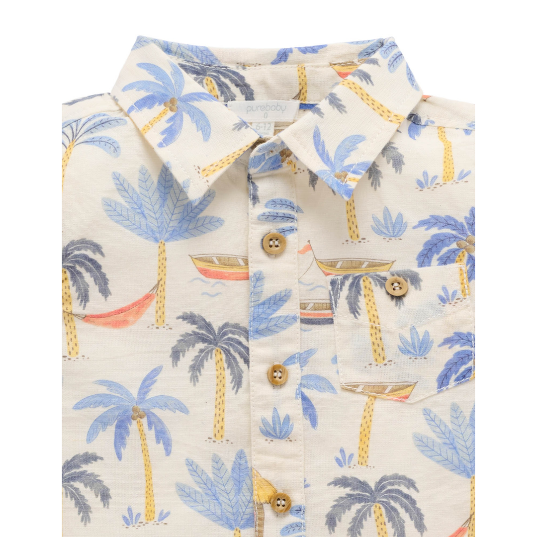 Purebaby Palm Tree Print Linen Blend Shirt Organic