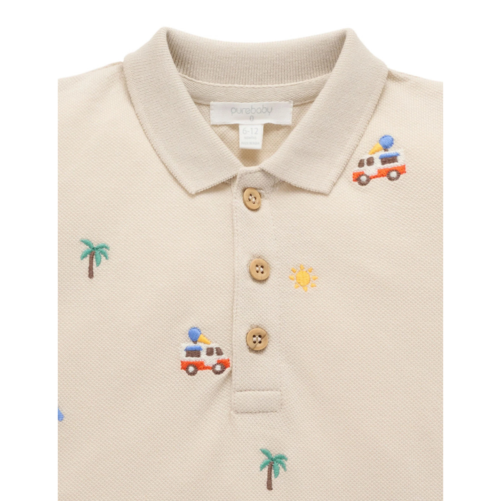 Purebaby Cancun Sand Broderie Print Resort Embroidered Polo Organic