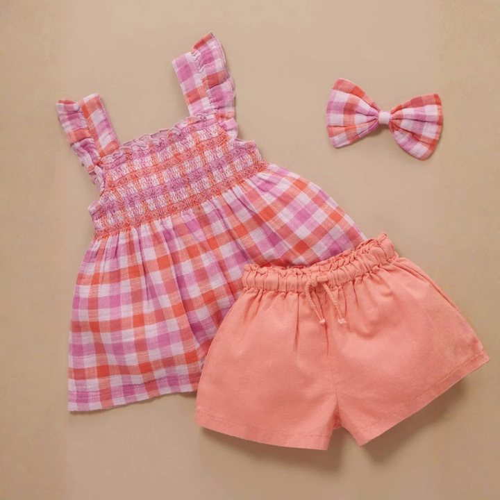 Purebaby Organic Kids Freesia Gingham Smocked Top