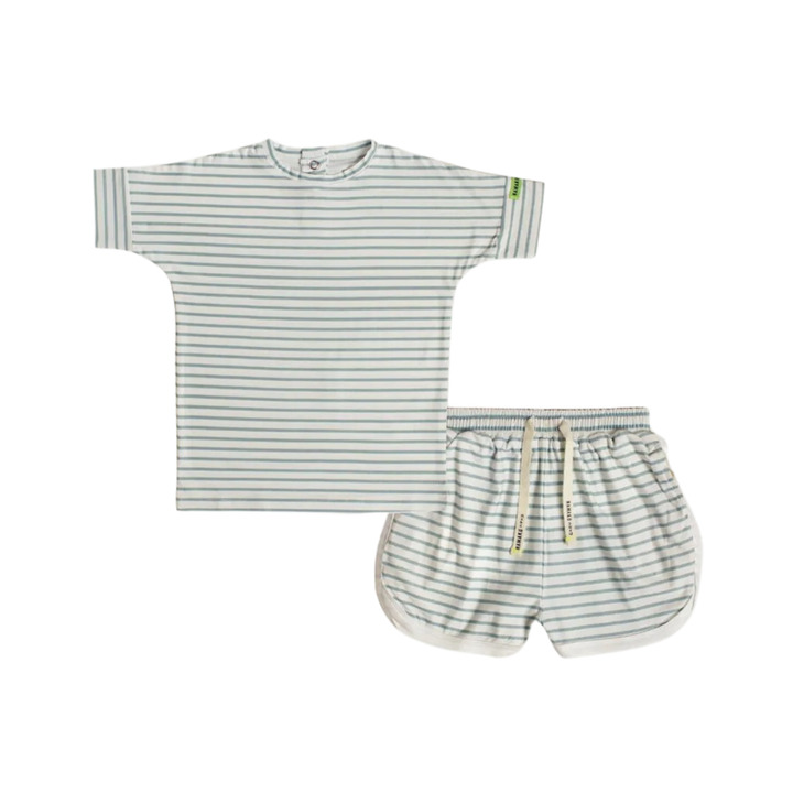 Hamako Tencel Striped Aqua (SQ) Short Set