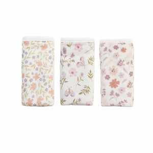 Three Kays+Kins Petal Plays print bamboo washcloths