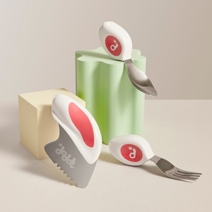 Doddl Magenta spoon, fork and knife styled on a table