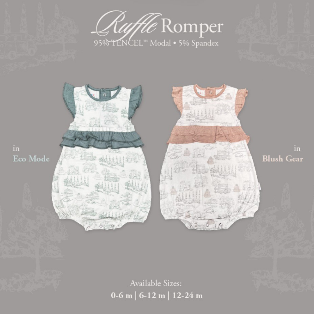 Koobicles Ruffle Romper TENCEL™ "Road Trip" in Eco Mode