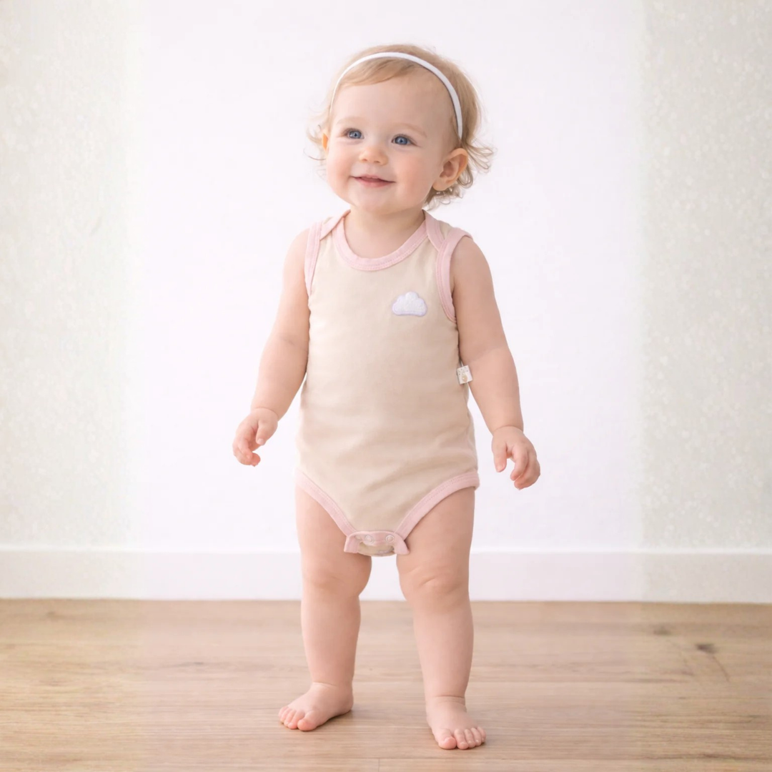 Twinkle Planet Organic Cotton Cloud Touch Sleeveless Bodysuit - Cream