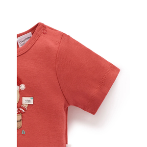 Purebaby Christmas Red Print Postie Santa Bodysuit Organic