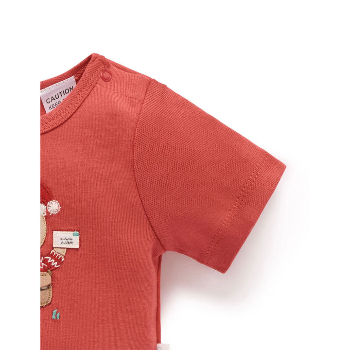 Purebaby Christmas Red Print Postie Santa Bodysuit Organic
