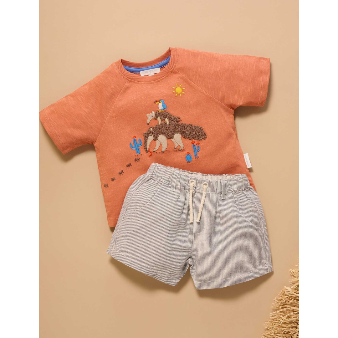 Purebaby Slub Stripe Print Linen Blend Short Organic