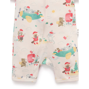 Purebaby Christmas Wishes Print Short Sleeve Zip Growsuit Organic
