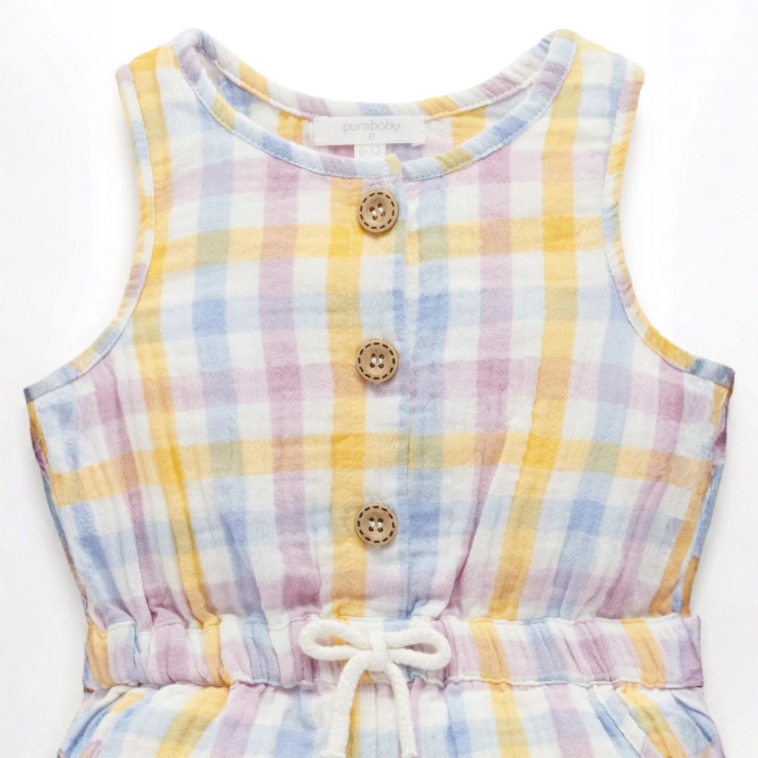 Purebaby Lila Check Print Check Jumpsuit Organic