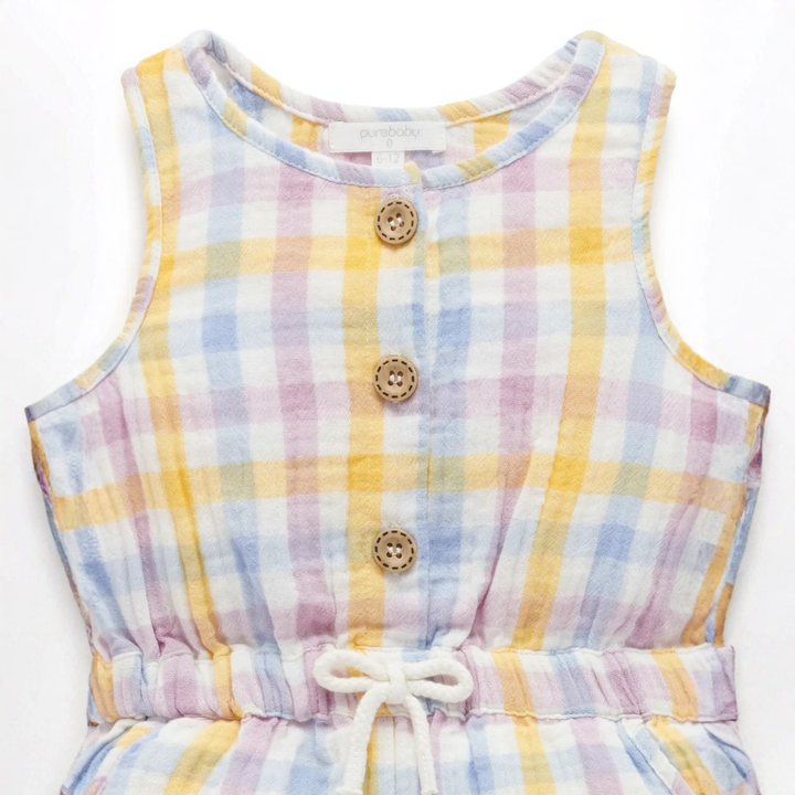 Purebaby Lila Check Print Check Jumpsuit Organic