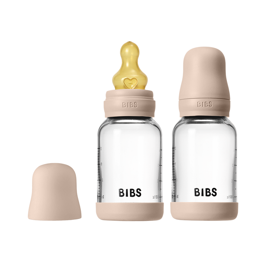 BIBS Baby Glass Bottle 120ml 2-pack latex slow flow, Blush