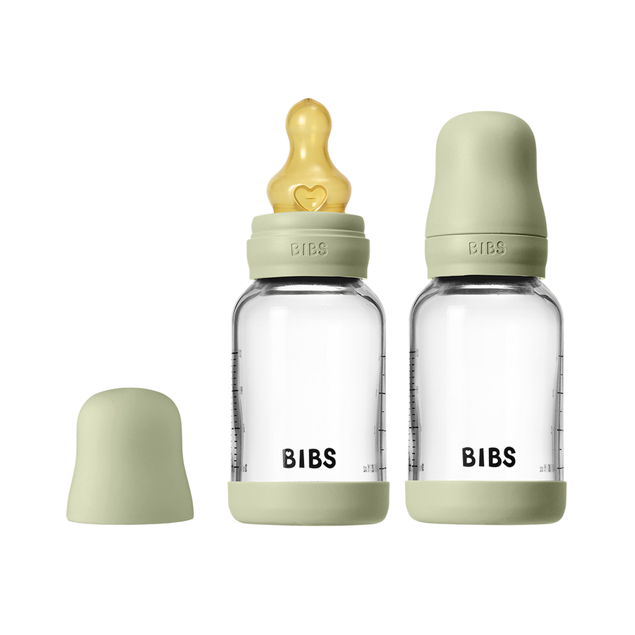 BIBS Baby Glass Bottle 120ml 2-pack latex slow flow, Sage