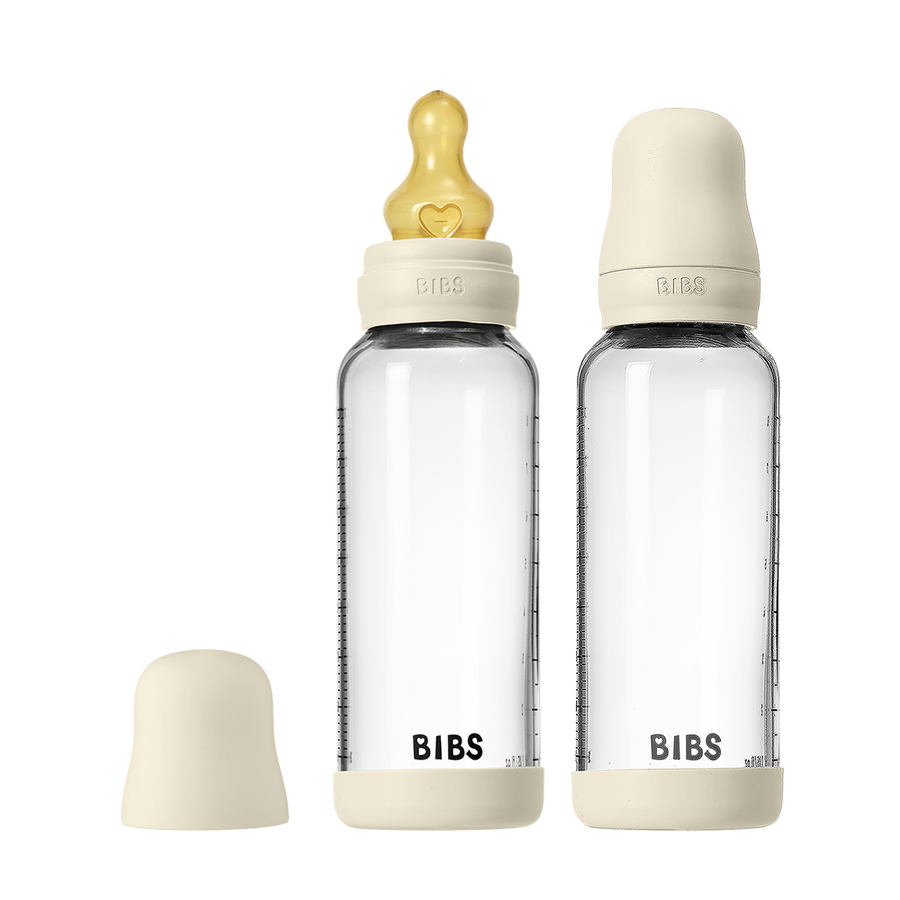 BIBS Baby Glass Bottle 240ml 2-pack latex medium flow, Ivory