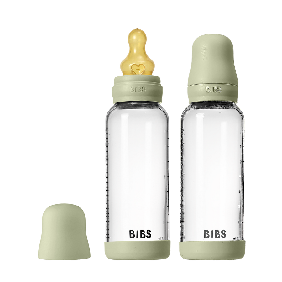 BIBS Baby Glass Bottle 240ml 2-pack latex medium flow, Sage