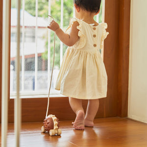 Toddler pulling the PlanToys Hedgehog