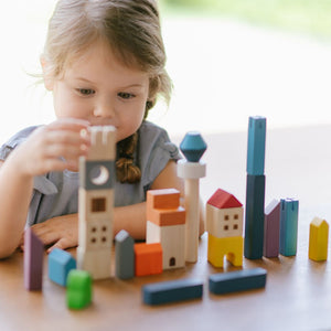 PlanToys Cityscape Blocks skyline in play