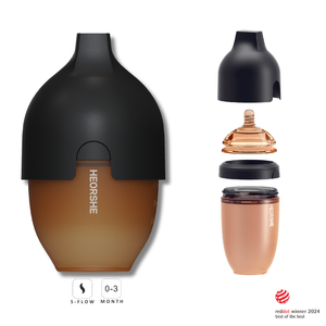 HEORSHE Ultra Wide Neck Baby Bottle 5 oz in black, shown disassembled