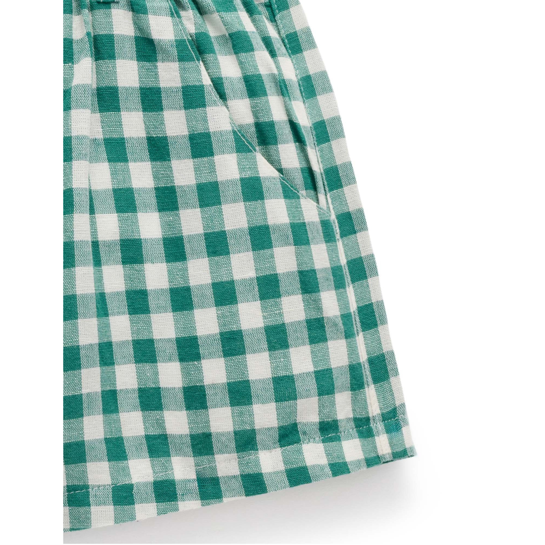 Purebaby Coriander Gingham Print Gingham Shorts Organic