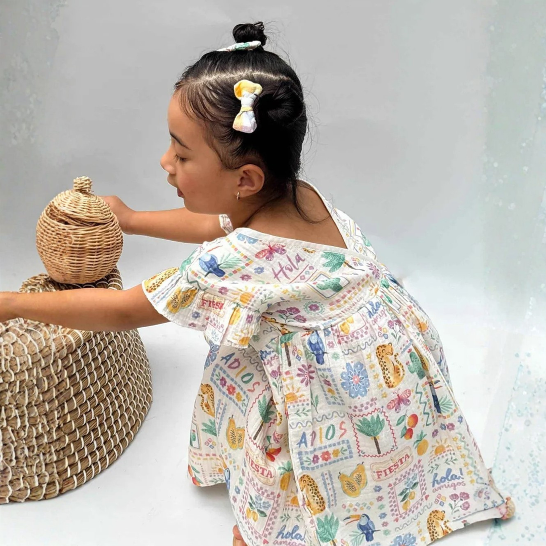 Purebaby Postcard Print Postcard Dress Organic