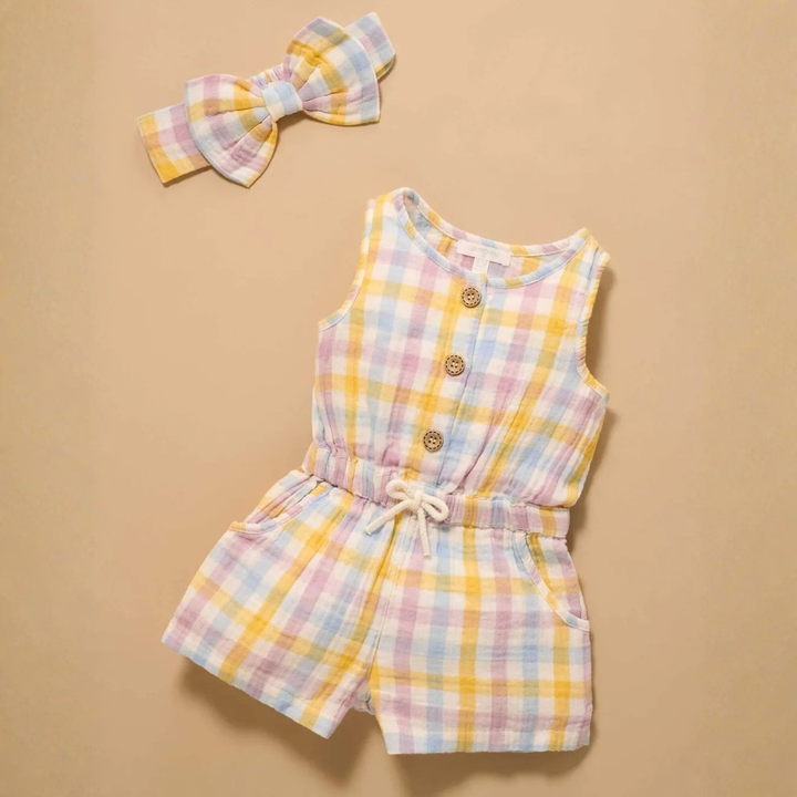 Purebaby Lila Check Print Check Jumpsuit Organic