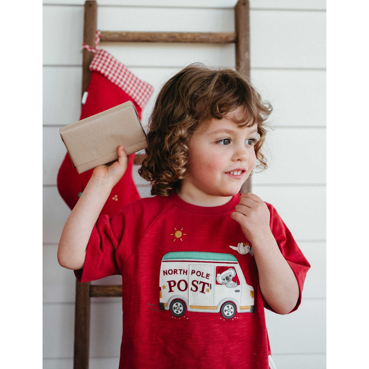 Purebaby Christmas Red Print Christmas Postal Van OS Tee Organic