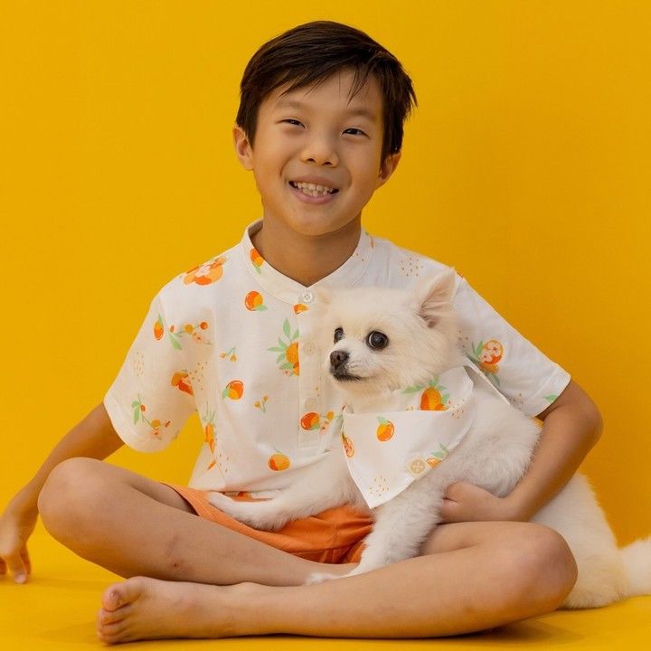 Le Petit Society Mandarin Orange Series - Boys Jersey Shirt in Classic Orange Print