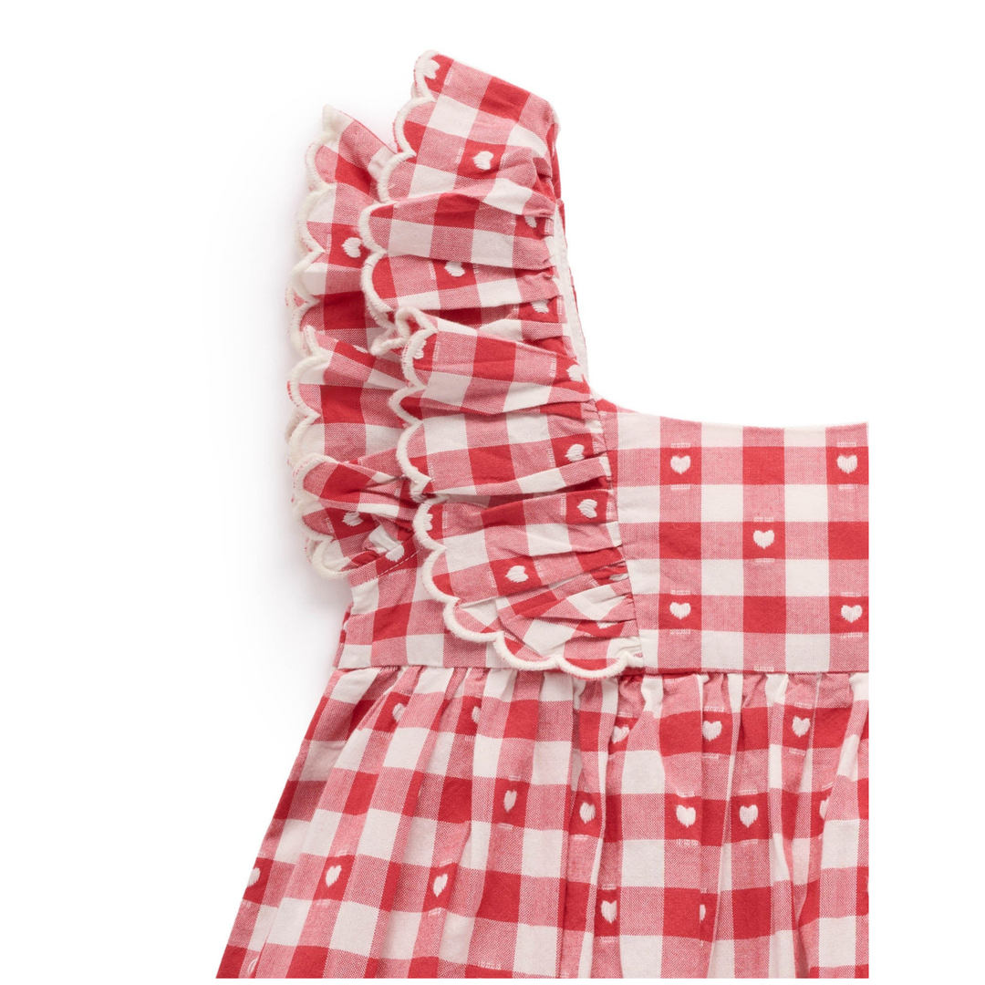 Purebaby Heart Gingham Print Gingham Dress Organic