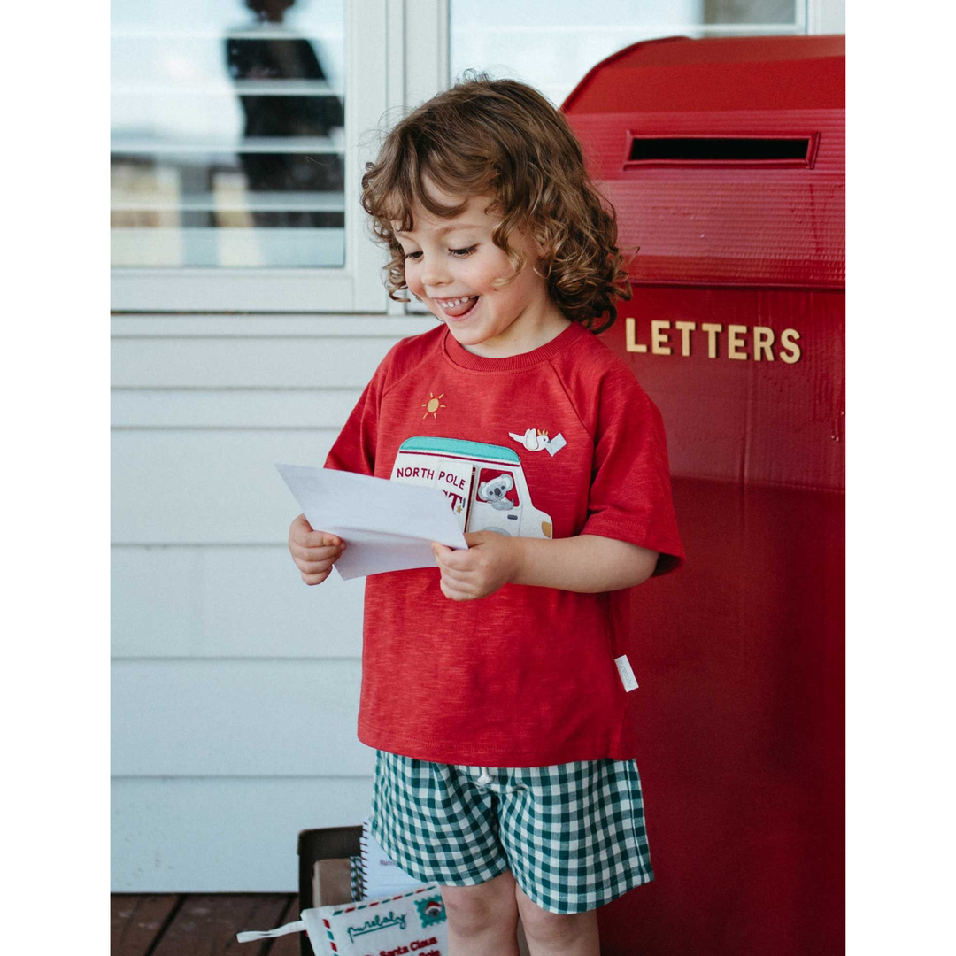 Purebaby Christmas Red Print Christmas Postal Van OS Tee Organic