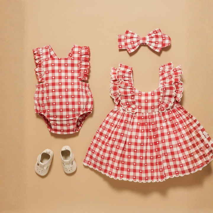 Purebaby Heart Gingham Print Gingham Dress Organic