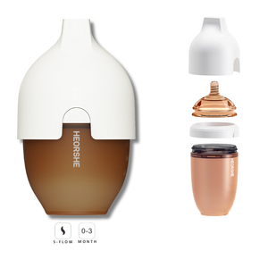 HEORSHE Ultra Wide Neck Baby Bottle 5 oz in white, shown disassembled