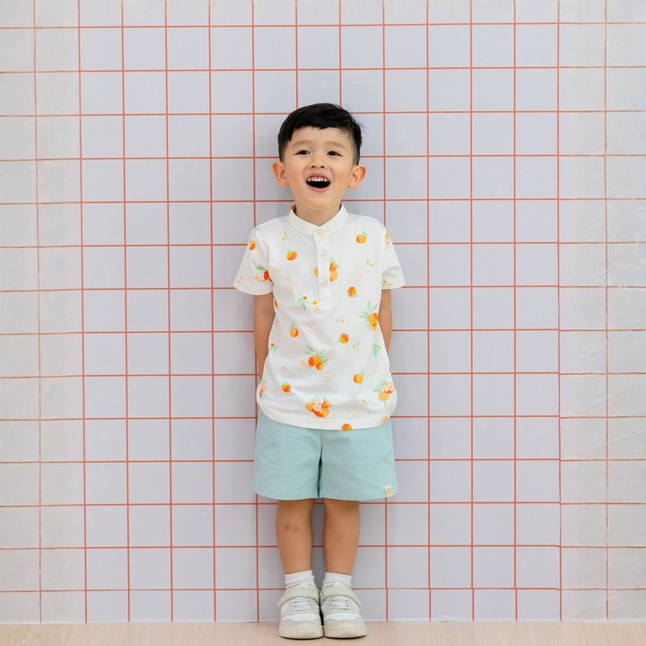 Le Petit Society Mandarin Orange Series - Boys Jersey Shirt in Classic Orange Print
