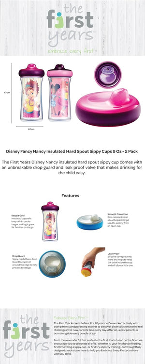 The First Years Disney Junior Fancy Nancy Insulated Hard Spout Sippy Cups 9oz (2 Pack)